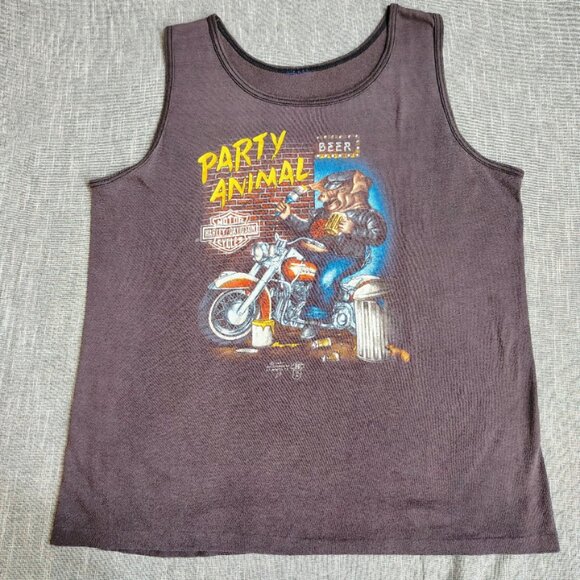 VINTAGE Harley Davidson Shirt 3D Emblem Party Animal Hog Stitch Stitch Tank Top